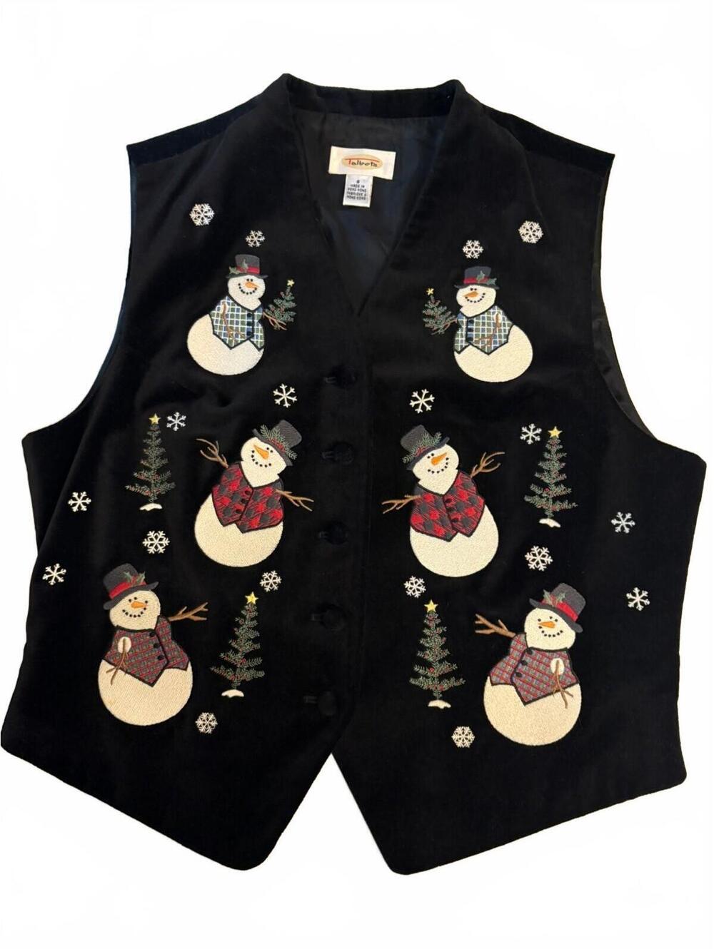 Vintage 1990's -Talbots- Snowman Vest, 100% Cotton, Size S